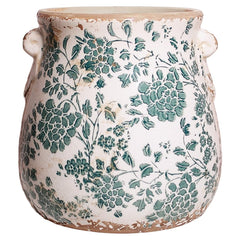 Xiaan Jiaju front view of Tuscan ceramic planter showing vintage shape and charm