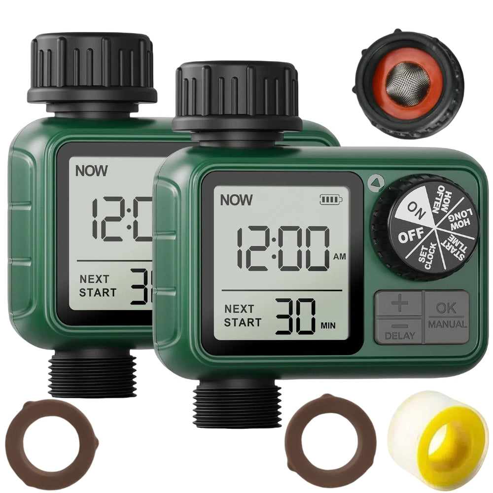 XinFuture front view showing compact weatherproof timer and clear display for easy scheduling