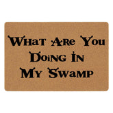 XLQHYH front-facing doormat showing slogan and welcome function