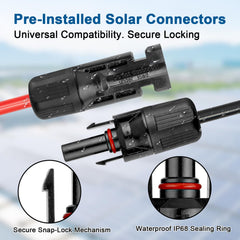 XRDS -RF male and female solar connectors detail for tool-free secure connections benefit