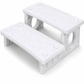 XtremepowerUS front view of white two-step spa steps showing stable access