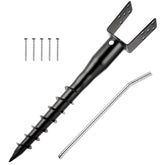 XYADX front view of black U-shaped ground screw anchor showing sturdy steel