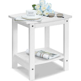 Y&M front view of white side table showing compact, attractive design and stability