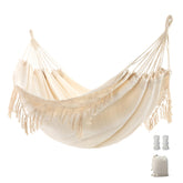 YAERSI hammock front view showing full bed and boho tassels, adds relaxing outdoor style