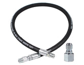 YAMATIC front view of 4 ft whip hose showing connectors and jacket, ensures reliable hookups
