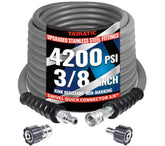 YAMATIC front view showing 50 ft hose and benefit of long reach