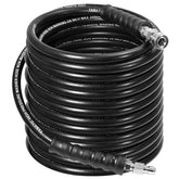YAMATIC front view of hose coiled showing length and heavy-duty benefit