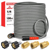 YAMATIC front view of 100ft hose showing full kit and benefit of long reach