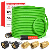 YAMATIC front view of full 50ft hose package showing features and length benefit