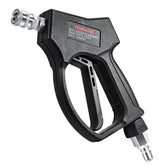 YAMATIC front view pressure gun showing robust stainless-steel body and quick-connect benefits