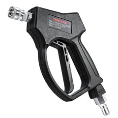 YAMATIC front view pressure gun showing robust stainless-steel body and quick-connect benefits