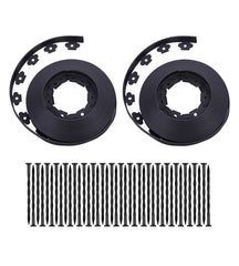 YANEYRIE front view of 100FT black garden edging kit showing contents and compact packaging benefit