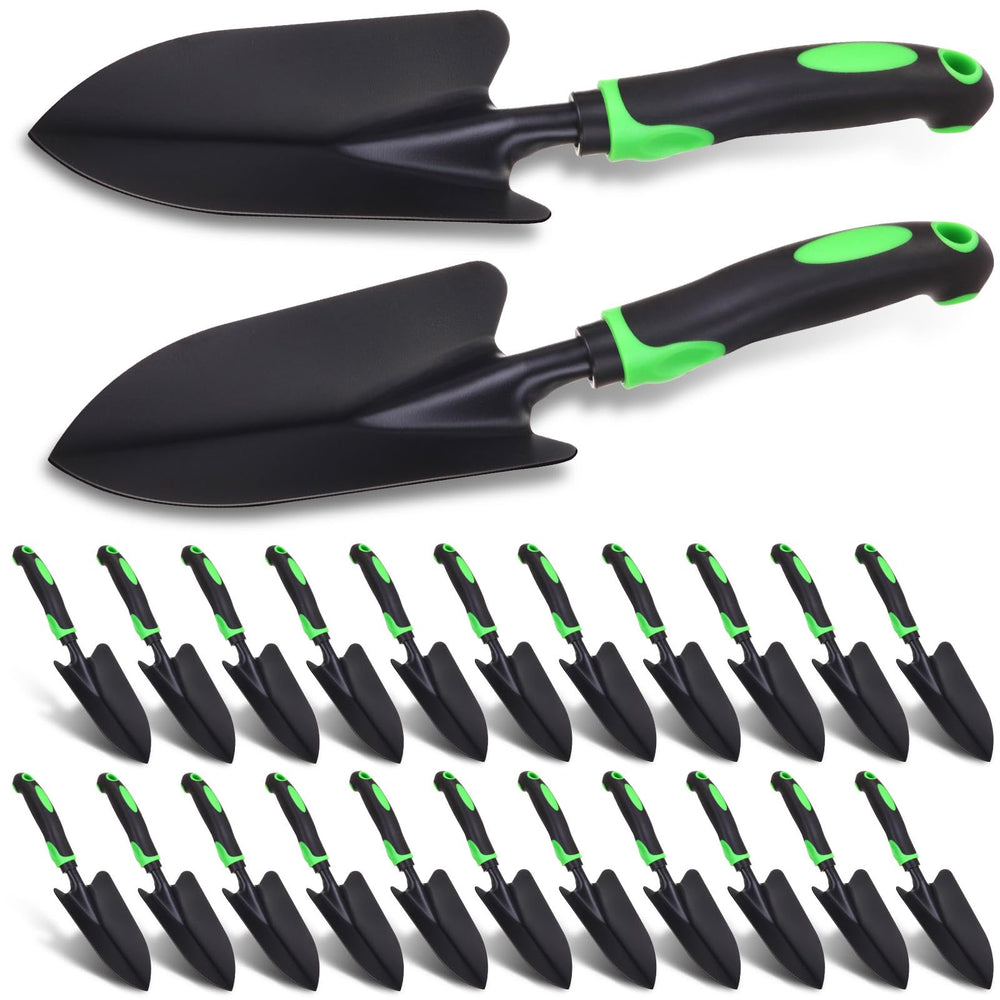 Yaocom front view showing 12 green and black trowels, ideal for group gardening