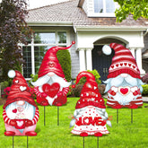 Yaocom front view of four colorful gnome yard signs showing cheerful curb appeal