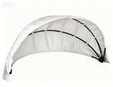 YAQSFGRZ front view of off-white outdoor daybed canopy showing full coverage and neat fit