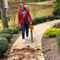 Yard Force blower in use clearing leaves quickly for faster yard cleanup