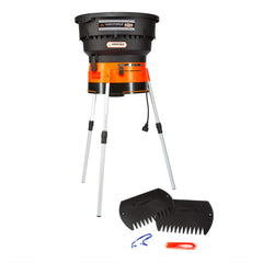Yard Force front profile showing compact mulcher and benefit of space-saving design