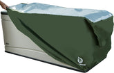 YardStash front view of XXL cover protecting deck box for complete weather protection