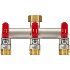 Yayamz front view showing solid brass splitter and three valve handles for reliable control