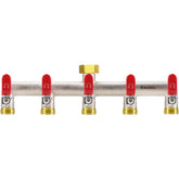 Yayamz front view of red 5-way splitter showing five outlets, durable and versatile