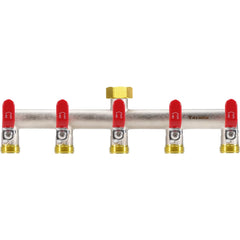 Yayamz front view of red 5-way splitter showing five outlets, durable and versatile