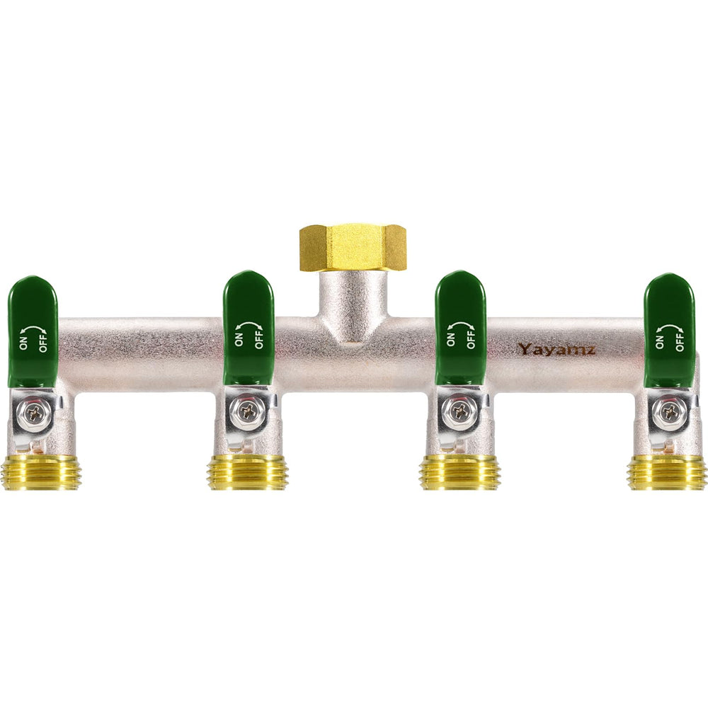 Yayamz front view splitter green showing four outlets and durable build for easy multi-hose use