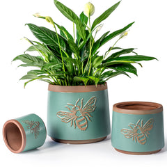 YBX YIBOXUAN front view of three terracotta pots set showing sizes and finish, enhances home décor