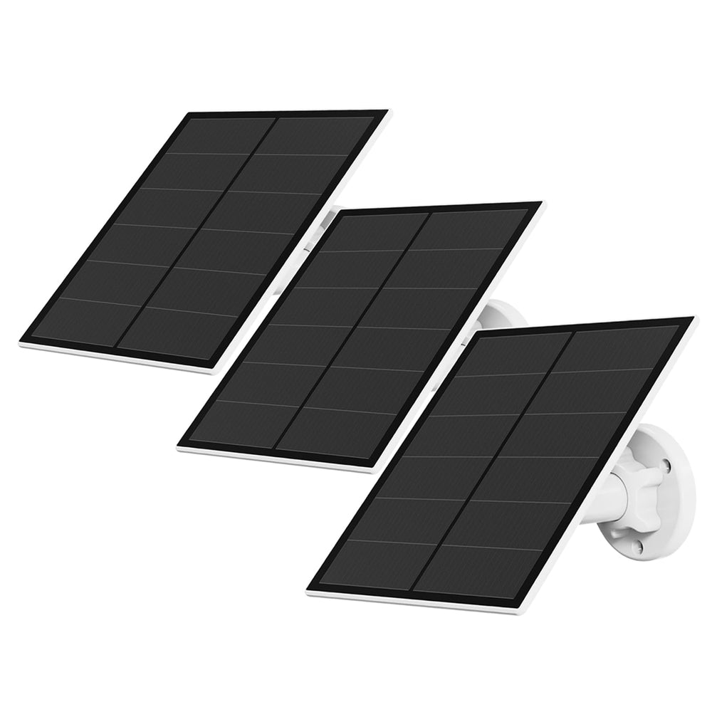 YCTechCam front view of three-pack solar panels showing compact design and included brackets for easy setup