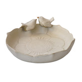 Yeaco front view of beige bird bath bowl showing stable design and appeal