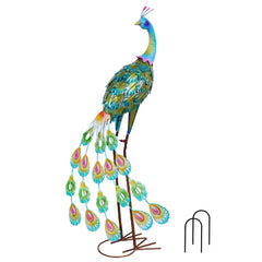 YEAHOME peacock front view showing blue-green finish and graceful stance for visual impact