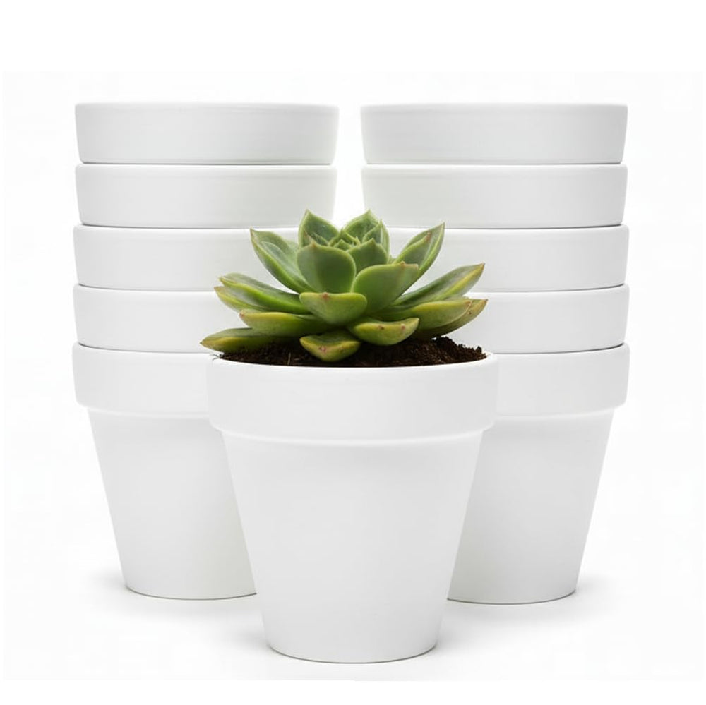 YESIACE front view of 24-pack white terracotta pots showing organized set benefit