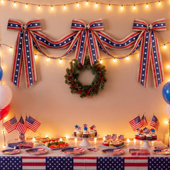 Yinder bunting styled on a porch enhancing curbside patriotic look