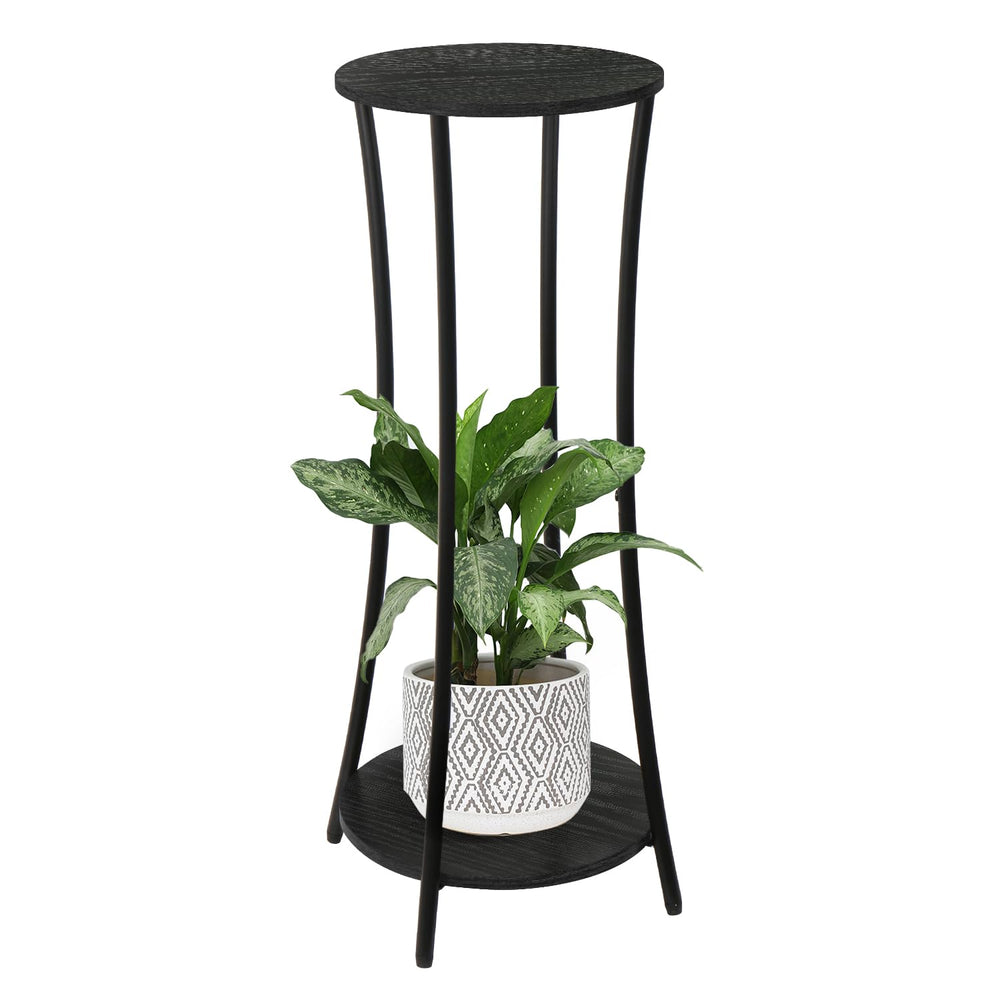 YINMIT front view of round plant stand showing tidy two-tier display and modern look
