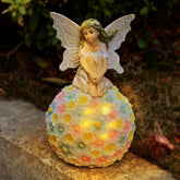 Yiosax fairy front view showing statue and decorative solar flower, enhances curb appeal