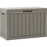 YITAHOME deck box front view showing compact storage and seating benefit