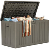 YITAHOME front view of deck box showing spacious storage and neat design