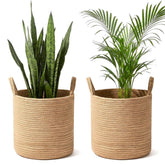 Yiyiring front view of two jute baskets showing natural warmth and cohesive decor benefit