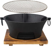 YJTAN front view of cast iron hibachi showing sturdy design and portability benefit