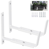 Y&M front view of white adjustable planter brackets showing clean design and sturdy support