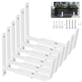 Y&M front view of six white adjustable planter brackets showing stability benefit