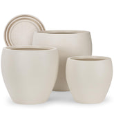 YNNICO front view of light beige planter set showing contemporary shape and balance