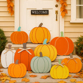 Yookeer front view of 10-piece pumpkin set showing coordinated seasonal curb appeal