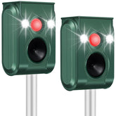 YOOYHHOME front view of two repellers showing packaging and dual units protecting yard
