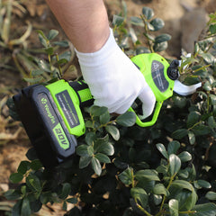 Yougfin two batteries and charger shown, providing uninterrupted pruning power