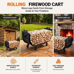 YQBRAO rolling cart in use transporting multiple logs to fireplace efficiently