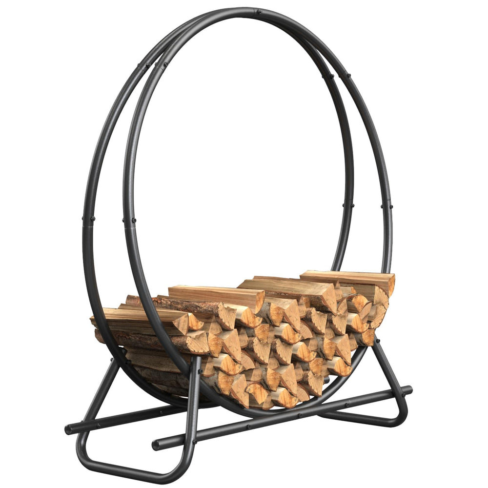 YSEJOMP front view of circle rack showing neat log storage and sturdy design