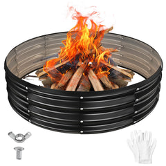 YSEJOMP front view of 48-inch black fire ring showing clean silhouette and containment benefit