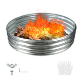 YSEJOMP front view of silver galvanized fire ring showing sturdy construction and curb appeal
