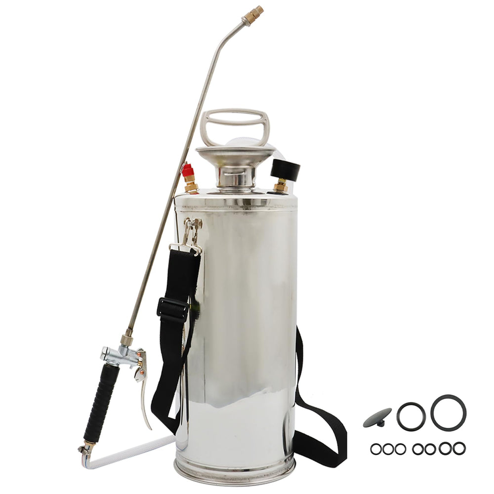 YSMN front view of stainless steel sprayer showing durable build and easy fill benefit