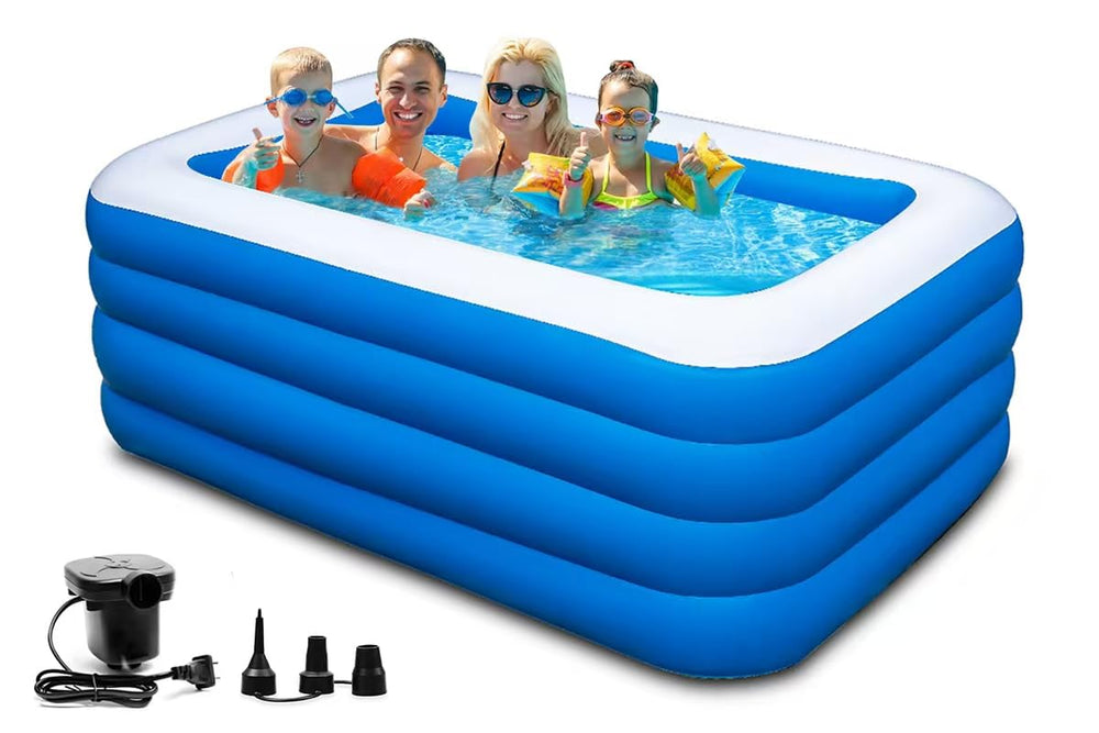 YUEPOOL front view inflated pool showing roomy backyard play area and durability
